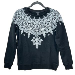 KSUBI Cult Crest Skull Raglan Long Sleeve Sweatshirt Black Women's XS NWT